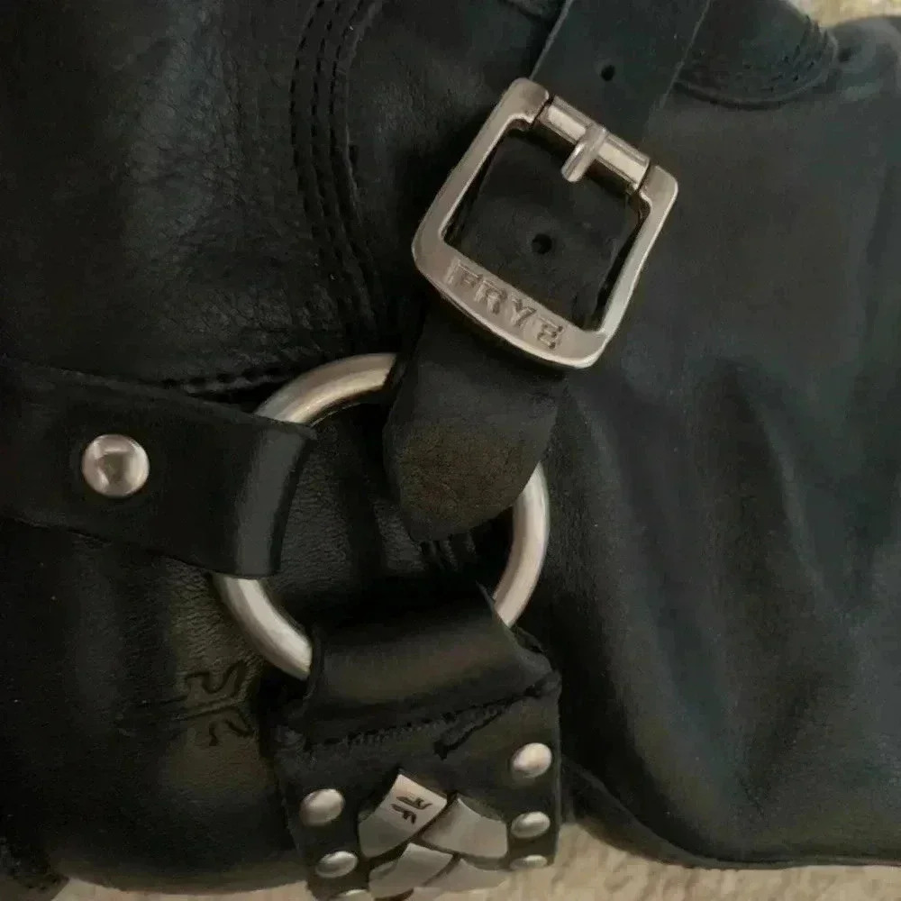 Knee High Black Frye Boots with Silver Adornments - Picture 5 of 14